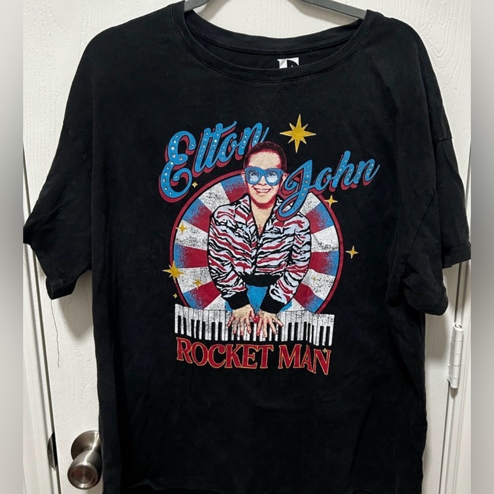 Elton John Rocket Man Ladies Tee Shirt S Official Merch Rhinestones bling